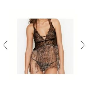 Victoria's Secret Black and Tan Lace Chemise